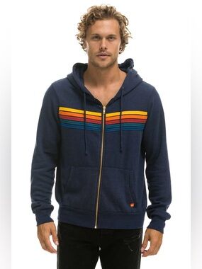 NEW Aviator Nation 5 Stripe Navy Zip Hoodie- Still Full Price